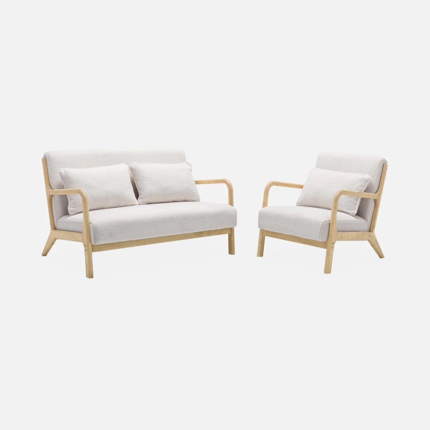 Banquette Scandinave 2 Places En Bois Et Tissu Bouclette 8 Banquette Scandinave 2 Places En Bois Et Tissu Bouclette – Image 6