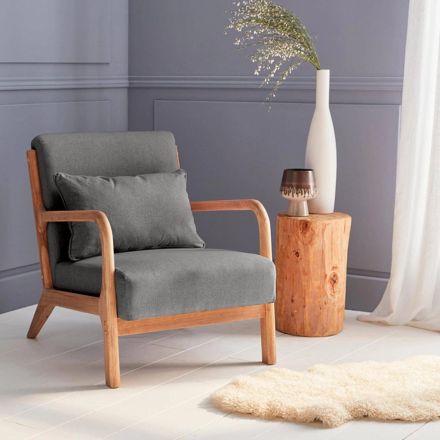 Fauteuil Design En Bois Et Tissu Couleur : Gris Foncé 3 Fauteuil Design En Bois Et Tissu Couleur : Gris Foncé