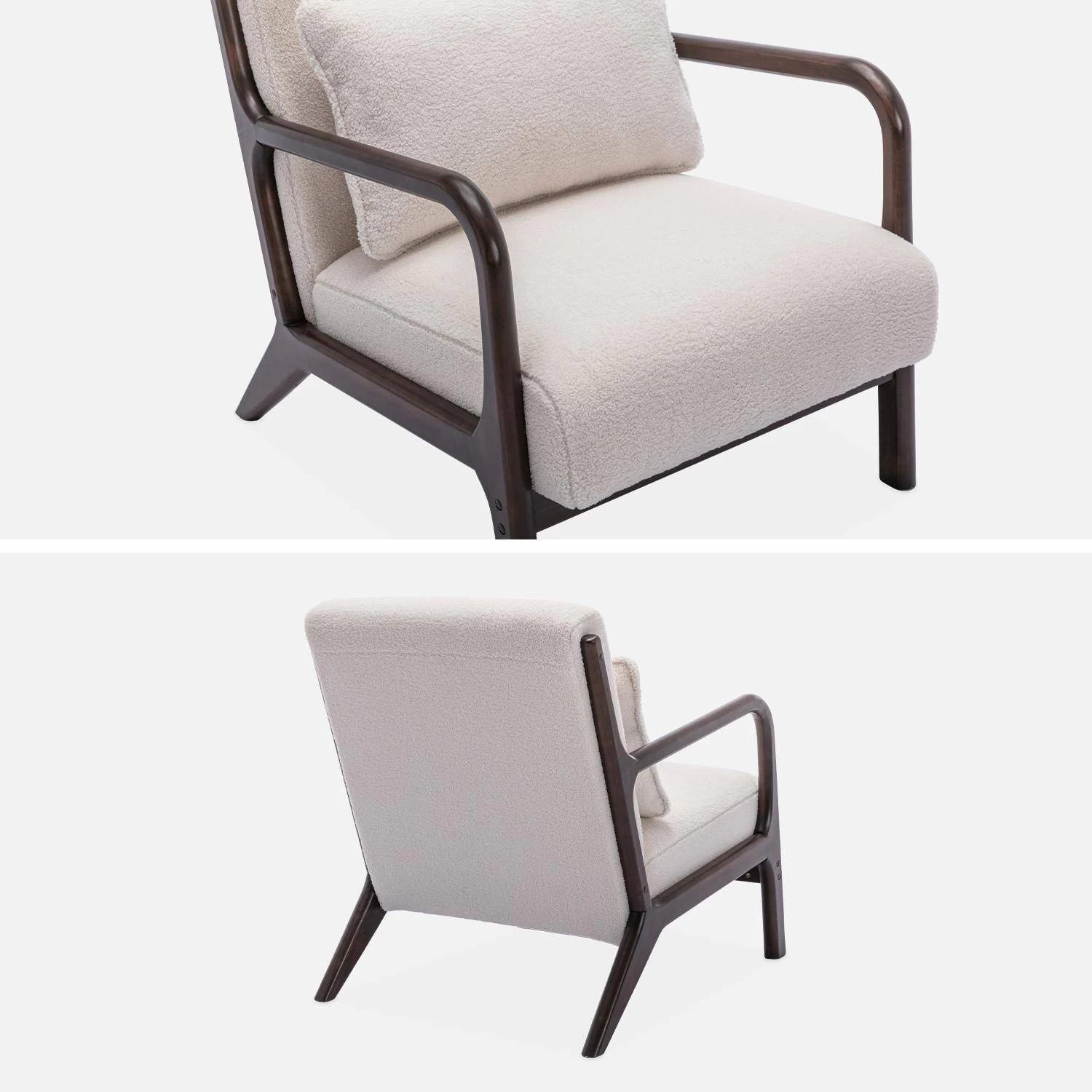 Fauteuil Scandinave Bouclette Et Bois D'hévéa Teinté Wengé 7 Fauteuil Scandinave Bouclette Et Bois D'hévéa Teinté Wengé – Image 5