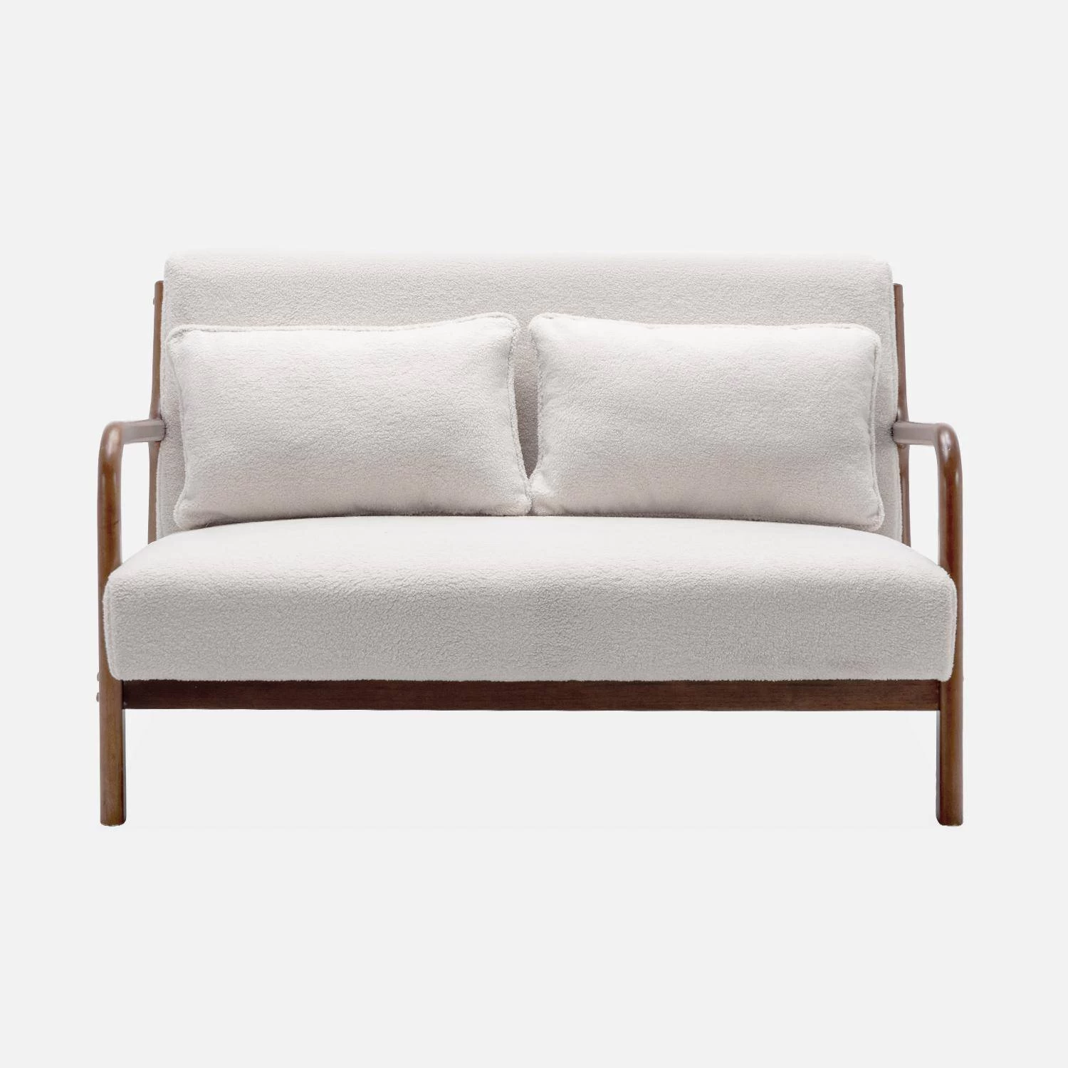 Banquette Scandinave 2 Places En Bois D'hévéa Noyer Clair Et Tissu Bouclette 6 Banquette Scandinave 2 Places En Bois D'hévéa Noyer Clair Et Tissu Bouclette – Image 4