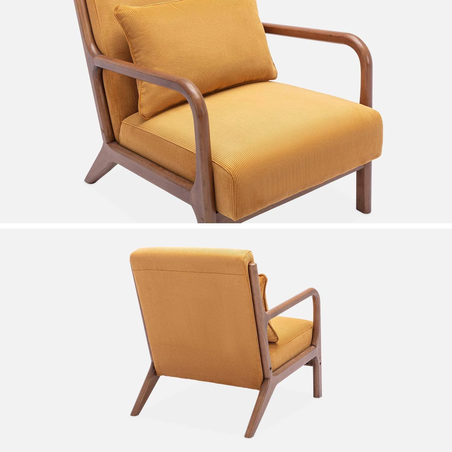 Fauteuil Scandinave Velours Côtelé Et Bois D'hévéa Noyer Clair 8 Fauteuil Scandinave Velours Côtelé Et Bois D'hévéa Noyer Clair – Image 6
