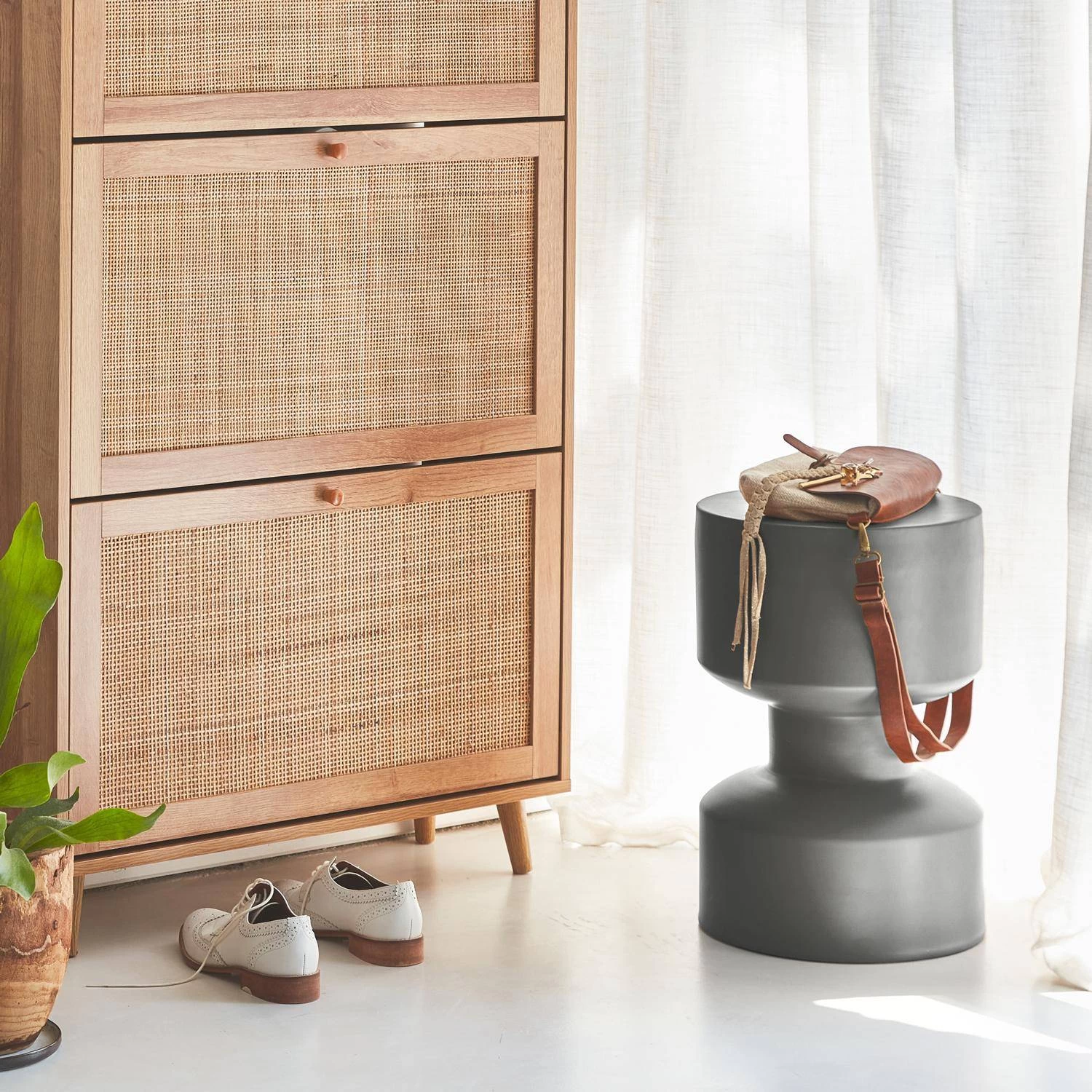 Table D'appoint, Bout De Canapé, Table De Chevet En Métal, Ø30x H 47cm Couleur : Gris Foncé 4 Table D'appoint, Bout De Canapé, Table De Chevet En Métal, Ø30x H 47cm Couleur : Gris Foncé – Image 2