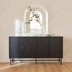 Buffet Effet Bois Rainuré Noir 4 Portes 157,5 Cm -Outdoor Living Soldes ibazbuffet 36cc63e65b1d29926babee1572b30fd3