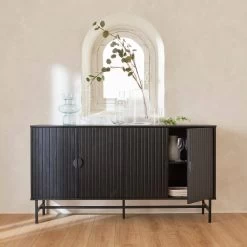 Buffet Effet Bois Rainuré Noir 4 Portes 157,5 Cm -Outdoor Living Soldes ibazbuffet d0995a38cefd42a1d73b7723602cdc26