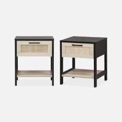 Table De Chevet Scandinave Effet Bois Et Cannage (lot De 2) -Outdoor Living Soldes ibcanbesidex2 d2251aec6ff0435088d9fd2786959039