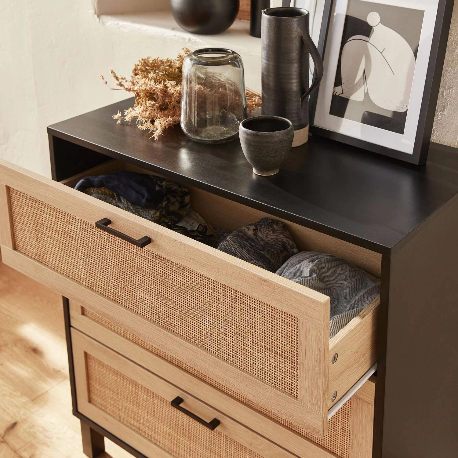 Commode Scandinave Bois Et Cannage 3 Tiroirs 4 Commode Scandinave Bois Et Cannage 3 Tiroirs – Image 2