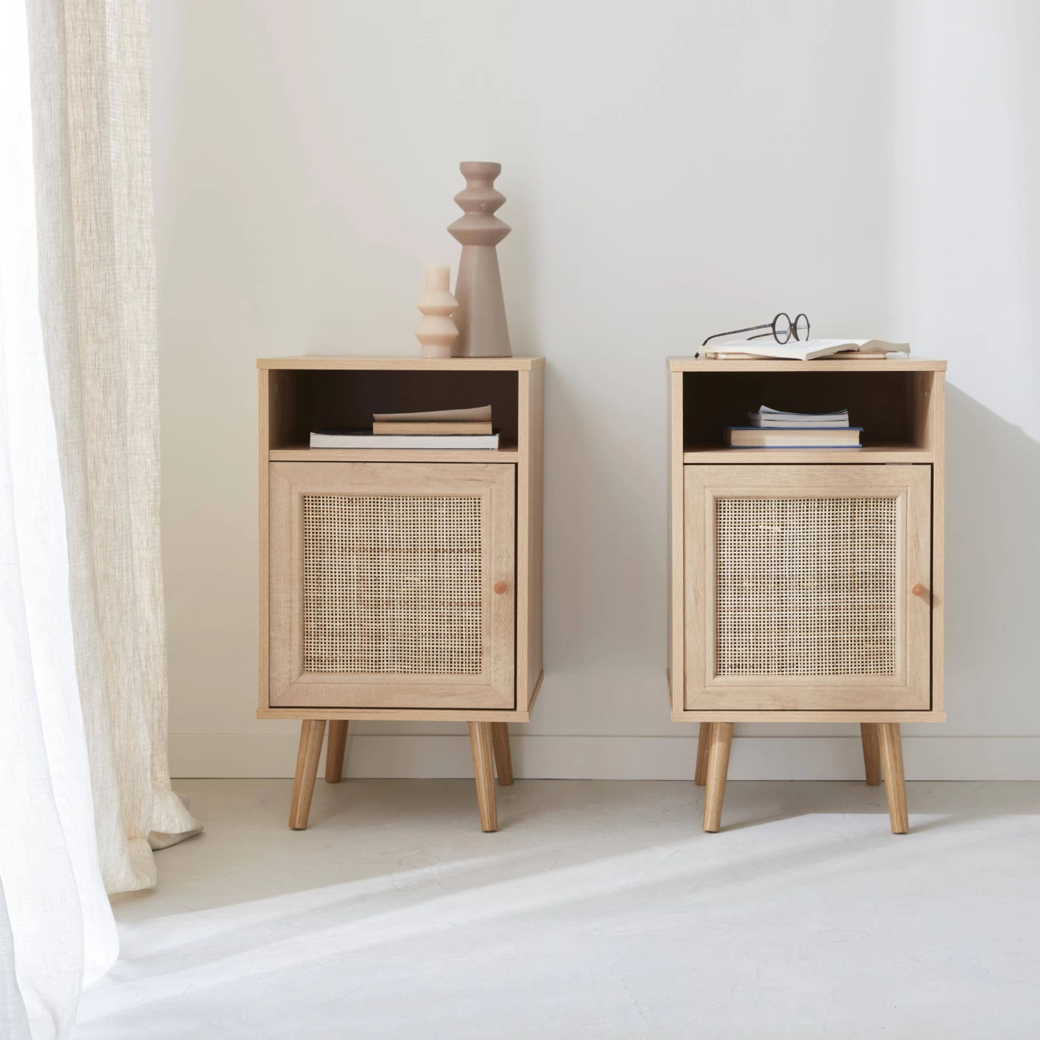 Table De Chevet Scandinave En Cannage (lot De 2) Couleur : Naturel 3 Table De Chevet Scandinave En Cannage (lot De 2) Couleur : Naturel