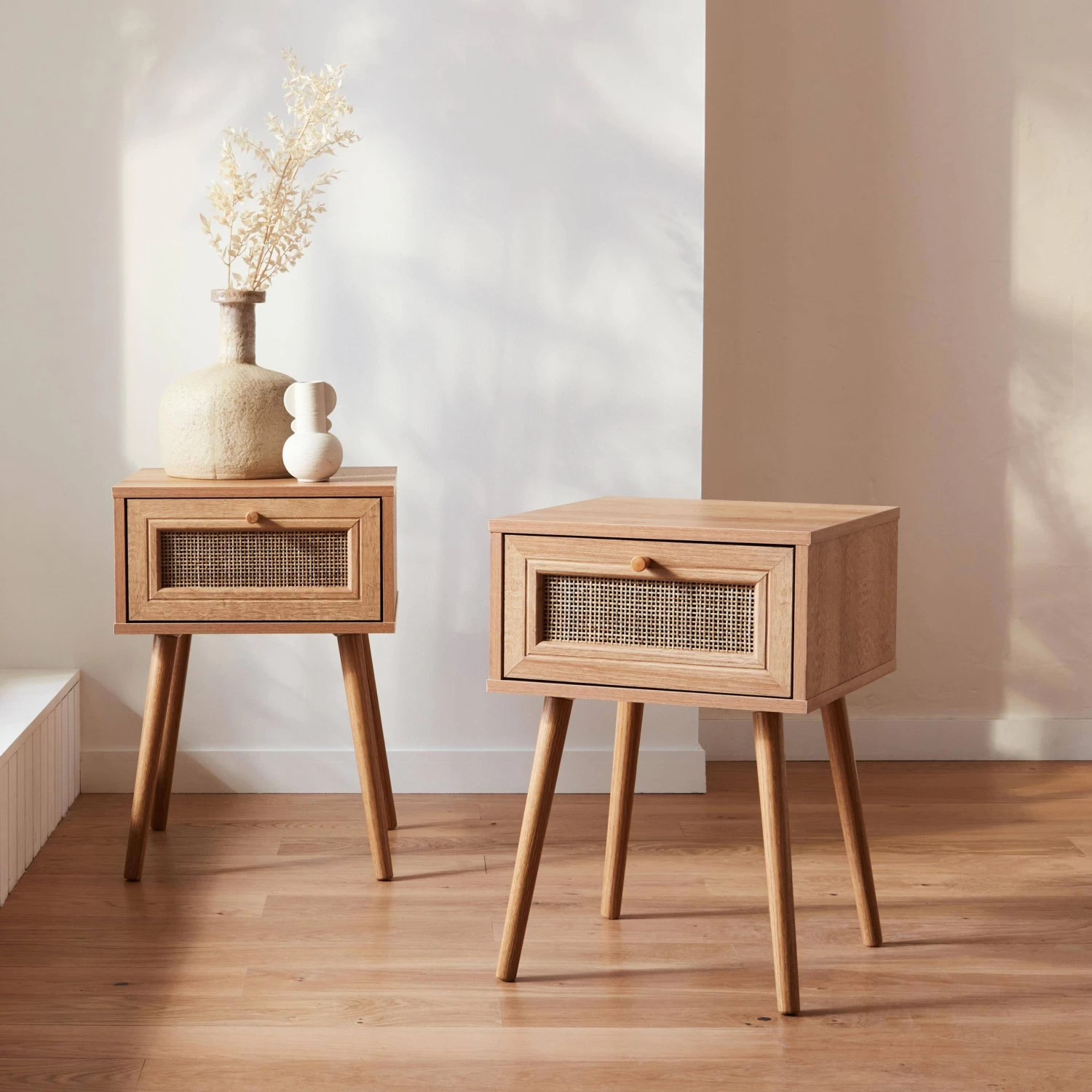 Lot De 2 Tables De Chevet Effet Bois Et Cannage 3 Lot De 2 Tables De Chevet Effet Bois Et Cannage