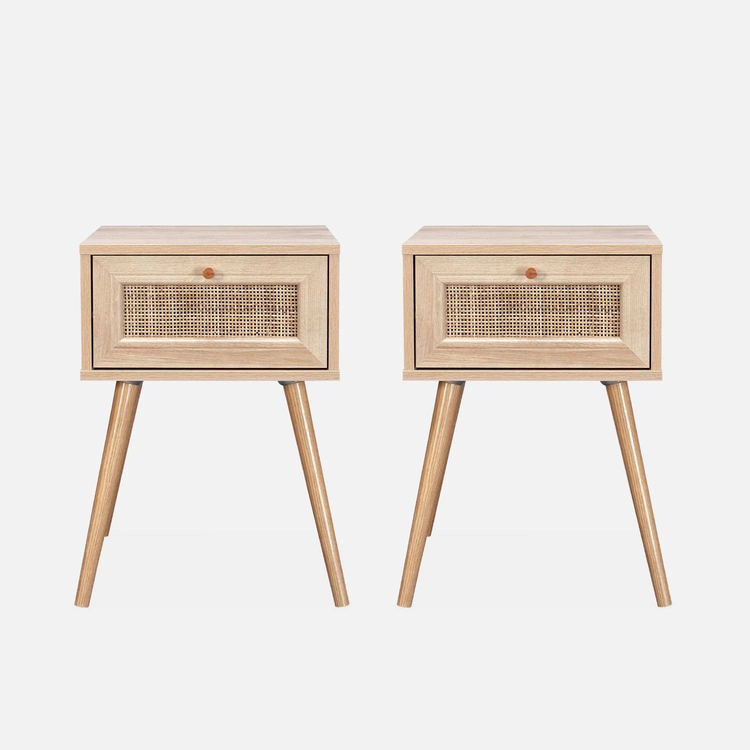 Lot De 2 Tables De Chevet Effet Bois Et Cannage 6 Lot De 2 Tables De Chevet Effet Bois Et Cannage – Image 4