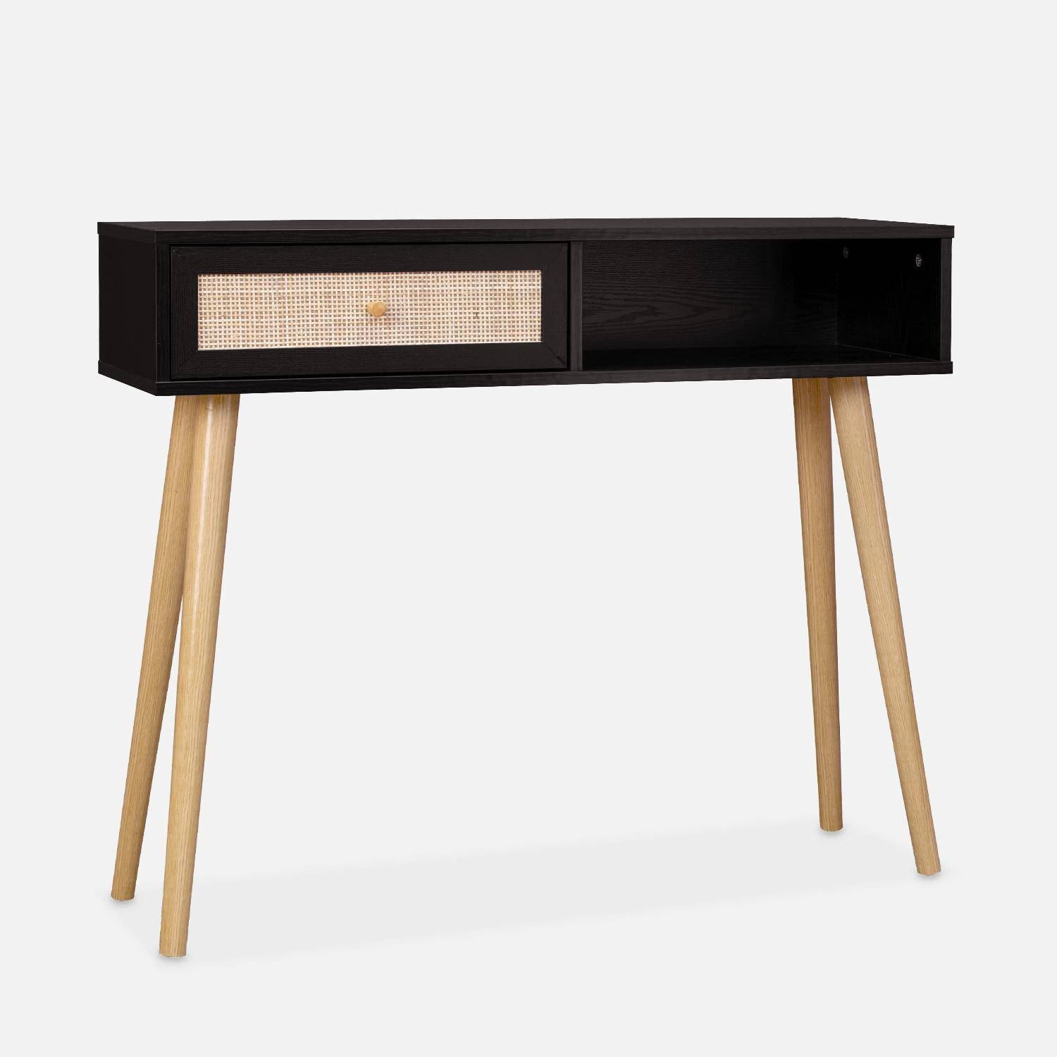 Console Scandinave Effet Bois Et Cannage Couleur : Noir 4 Console Scandinave Effet Bois Et Cannage Couleur : Noir – Image 2