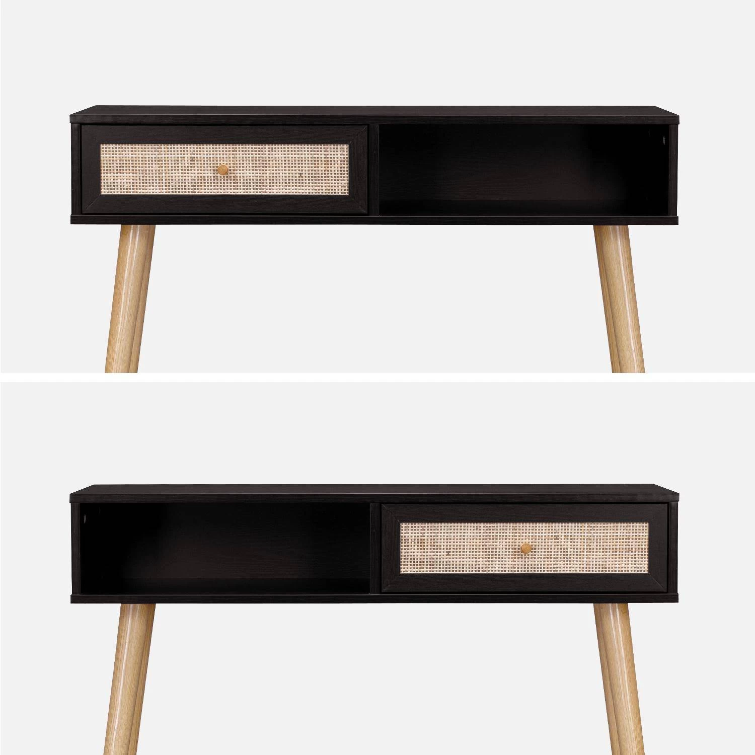 Console Scandinave Effet Bois Et Cannage Couleur : Noir 5 Console Scandinave Effet Bois Et Cannage Couleur : Noir – Image 3