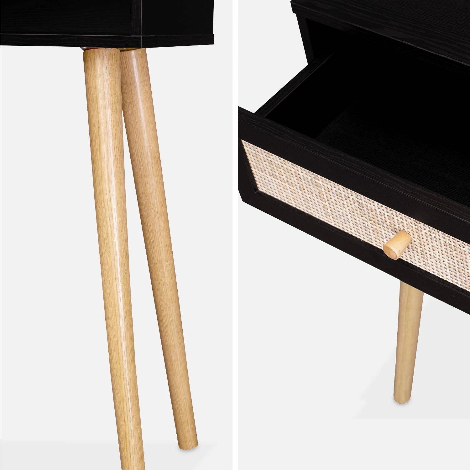 Console Scandinave Effet Bois Et Cannage Couleur : Noir 7 Console Scandinave Effet Bois Et Cannage Couleur : Noir – Image 5