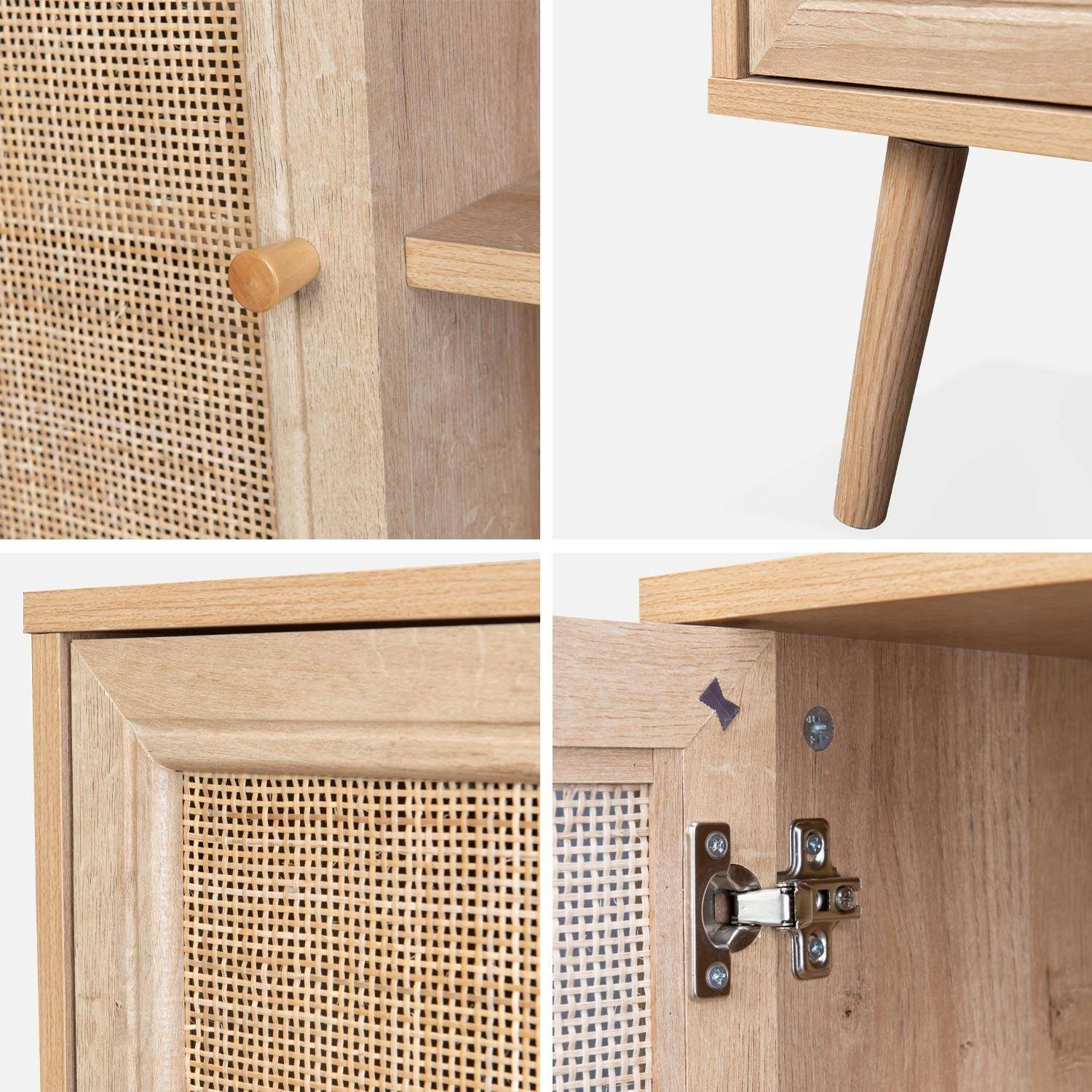 Buffet Scandinave Effet Bois Et Cannage 1 Porte 80 Cm Couleur : Naturel 7 Buffet Scandinave Effet Bois Et Cannage 1 Porte 80 Cm Couleur : Naturel – Image 5