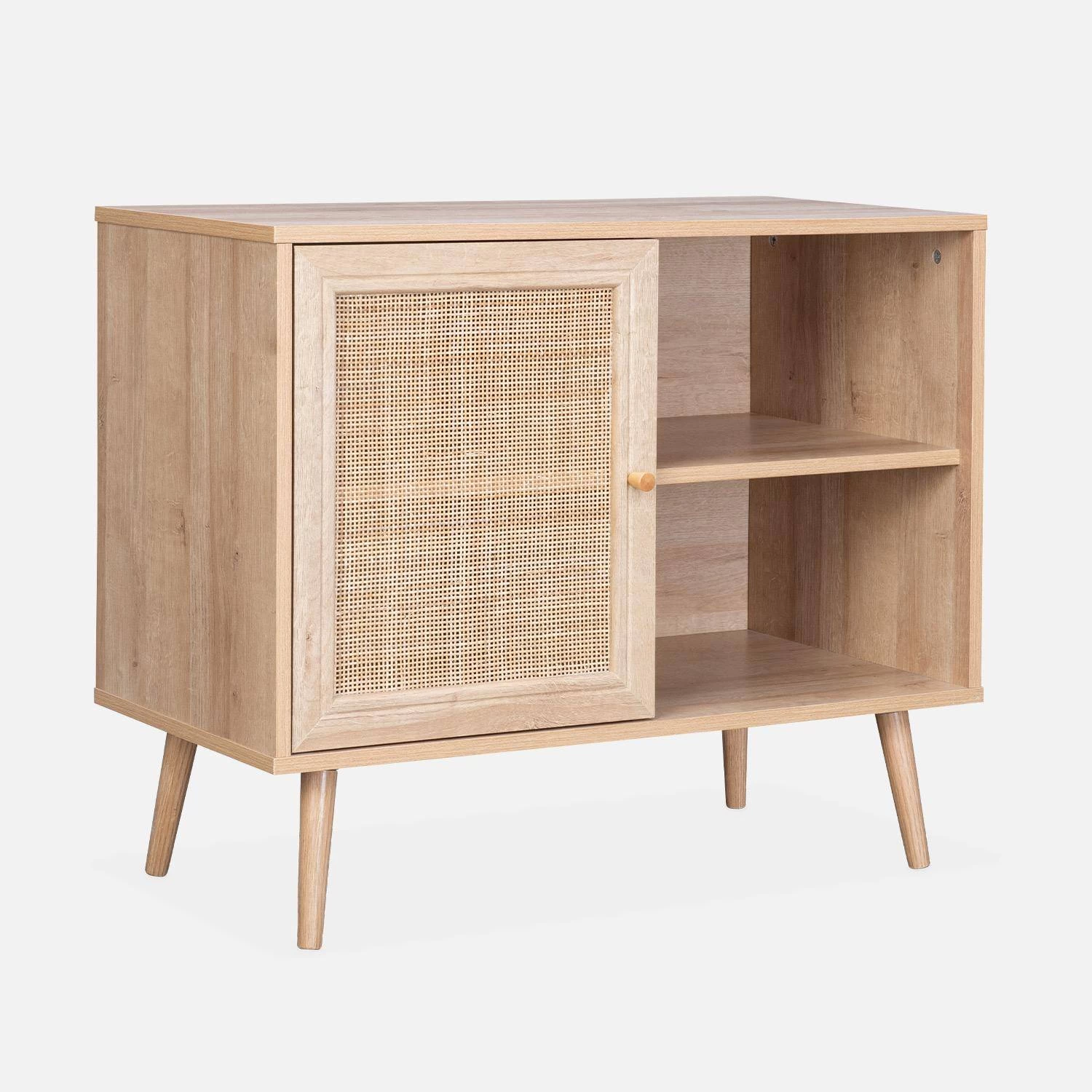 Buffet Scandinave Effet Bois Et Cannage 1 Porte 80 Cm Couleur : Naturel 5 Buffet Scandinave Effet Bois Et Cannage 1 Porte 80 Cm Couleur : Naturel – Image 3