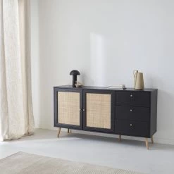 Buffet Scandinave Effet Bois Et Cannage 2 Portes 150 Cm Couleur : Noir 9 Buffet Scandinave Effet Bois Et Cannage 2 Portes 150 Cm Couleur : Noir -Outdoor Living Soldes ibosideboaxlbk a3424755ebda48deaf1182b3fb9fa39c