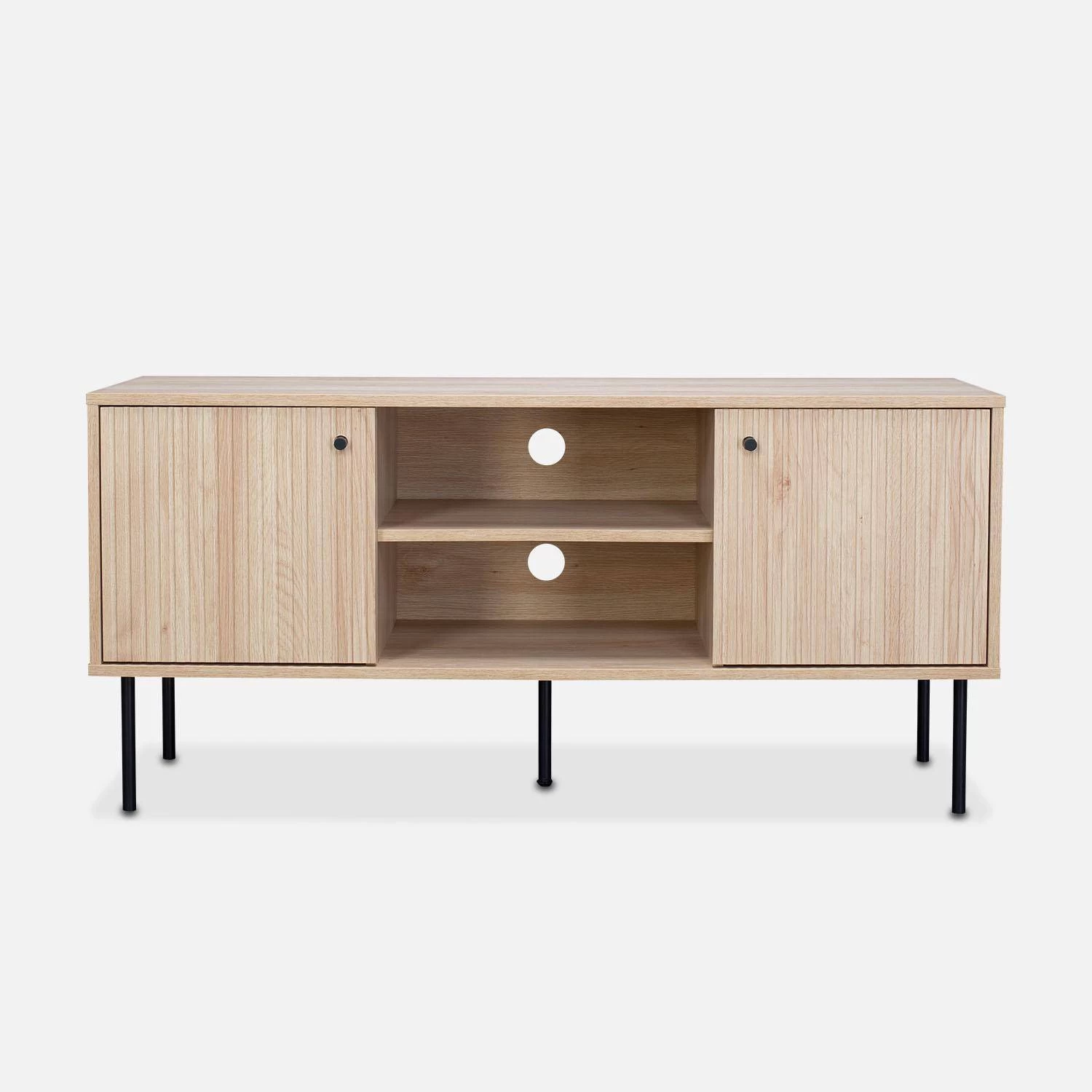 Meuble TV Décor Bois Rainuré 120 Cm 7 Meuble TV Décor Bois Rainuré 120 Cm – Image 5