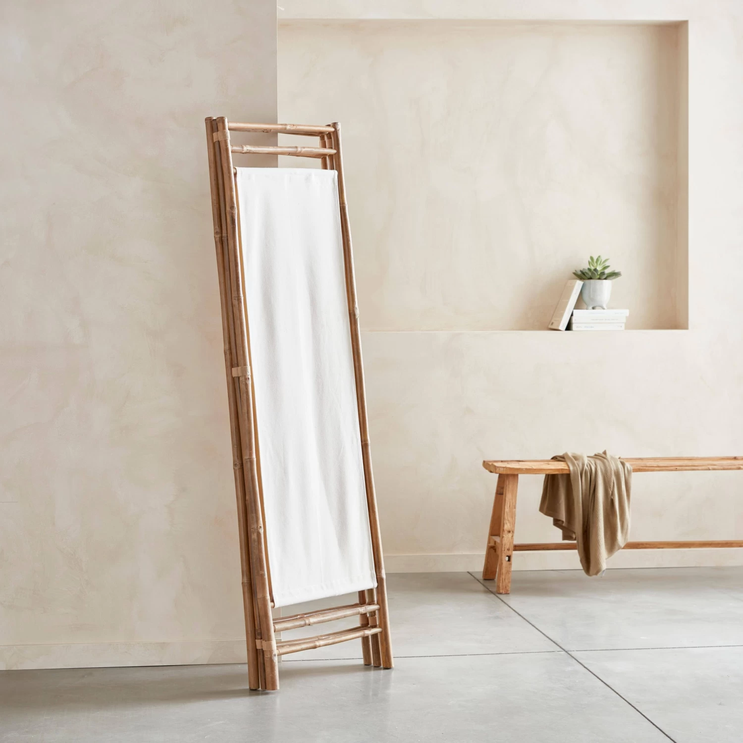 Paravent Pliable Bambou Et Toile Blanche 5 Paravent Pliable Bambou Et Toile Blanche – Image 3