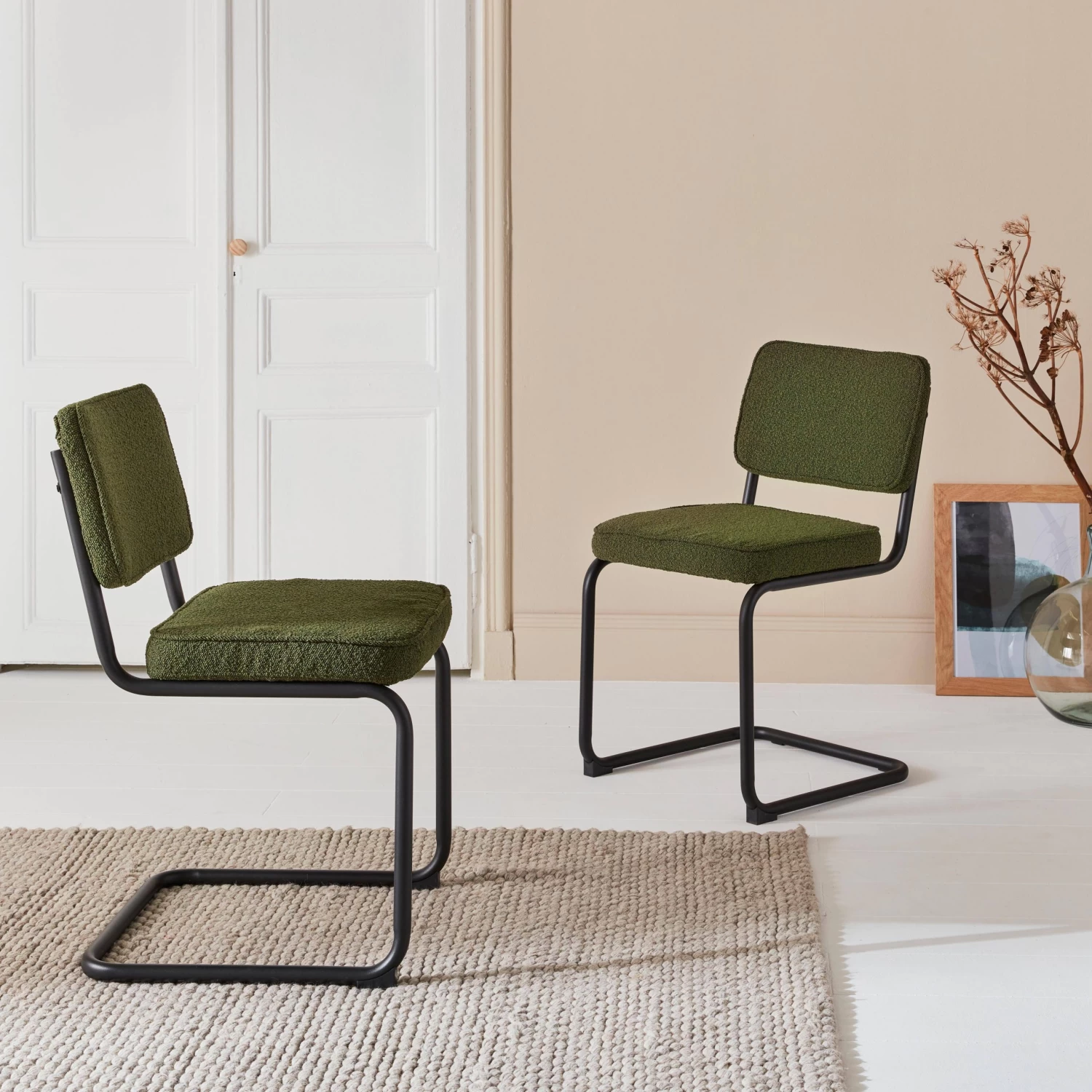 Chaise Cantilever Bouclette Texturée (lot De 2) Couleur : Vert 4 Chaise Cantilever Bouclette Texturée (lot De 2) Couleur : Vert – Image 2