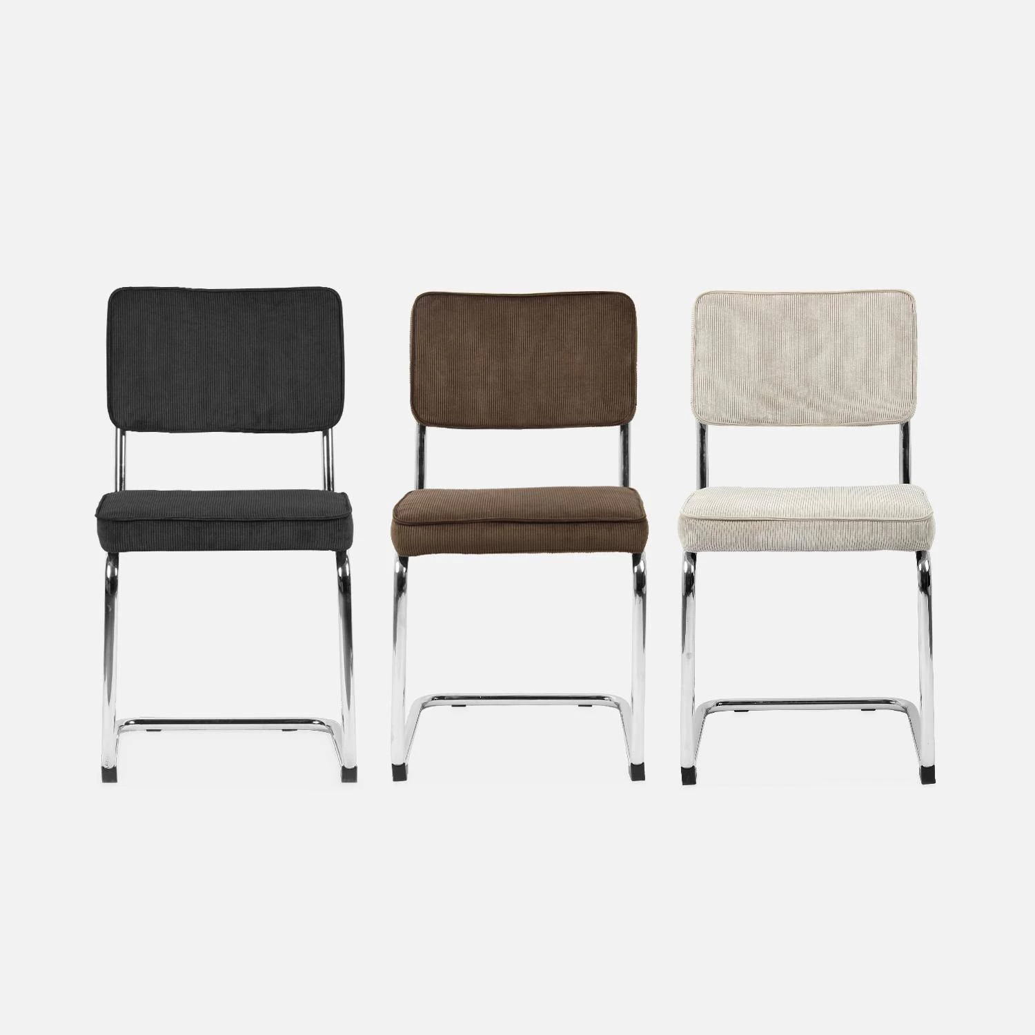 Chaise Cantilever Velours Côtelé (lot De 2) Couleur : Grège 9 Chaise Cantilever Velours Côtelé (lot De 2) Couleur : Grège – Image 7