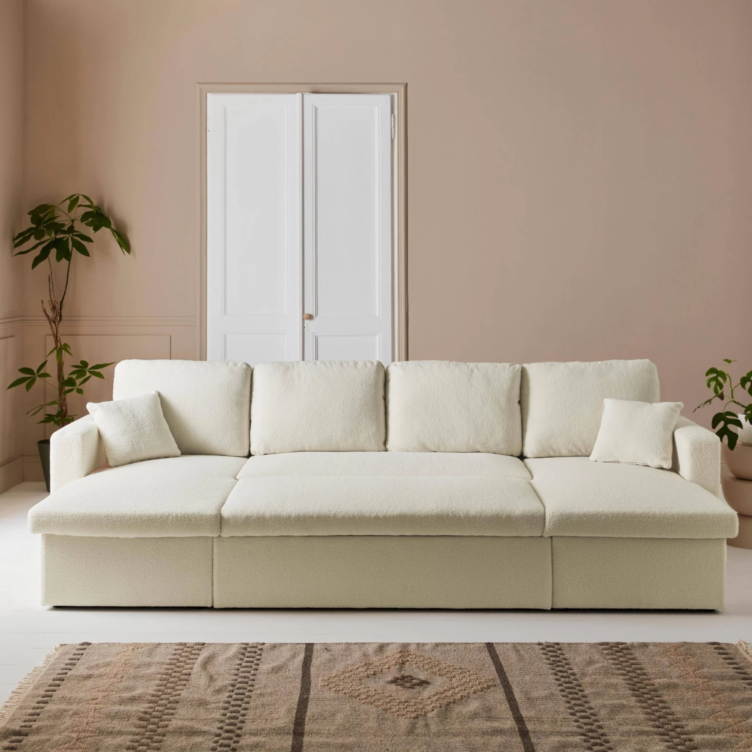 Canapé Panoramique Convertible 4 Places Tissu Bouclette 4 Canapé Panoramique Convertible 4 Places Tissu Bouclette – Image 2