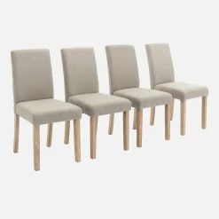 Chaise Velours Côtelé Et Pieds Bois Cérusé (lot De 4)