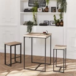 Set Table Haute Avec 2 Tabourets De Bar Couleur : Noir