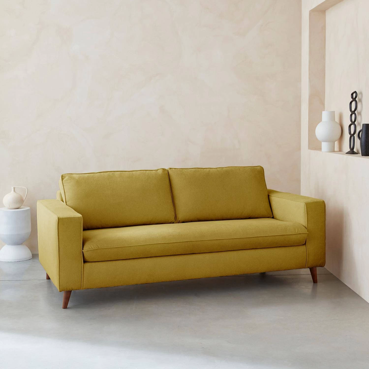 Canapé Lit Convertible 3 Places Avec Matelas 12cm - Fabriqué En France Couleur : Moutarde 4 Canapé Lit Convertible 3 Places Avec Matelas 12cm - Fabriqué En France Couleur : Moutarde – Image 2