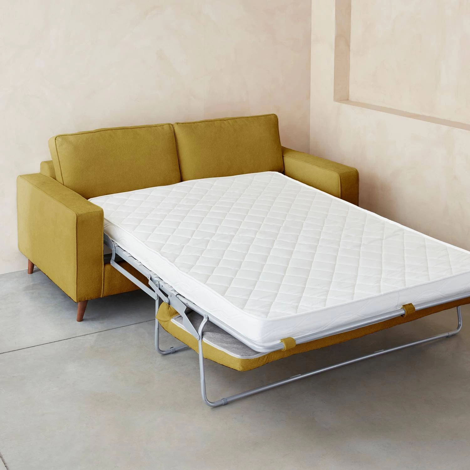 Canapé Lit Convertible 3 Places Avec Matelas 12cm - Fabriqué En France Couleur : Moutarde 7 Canapé Lit Convertible 3 Places Avec Matelas 12cm - Fabriqué En France Couleur : Moutarde – Image 5