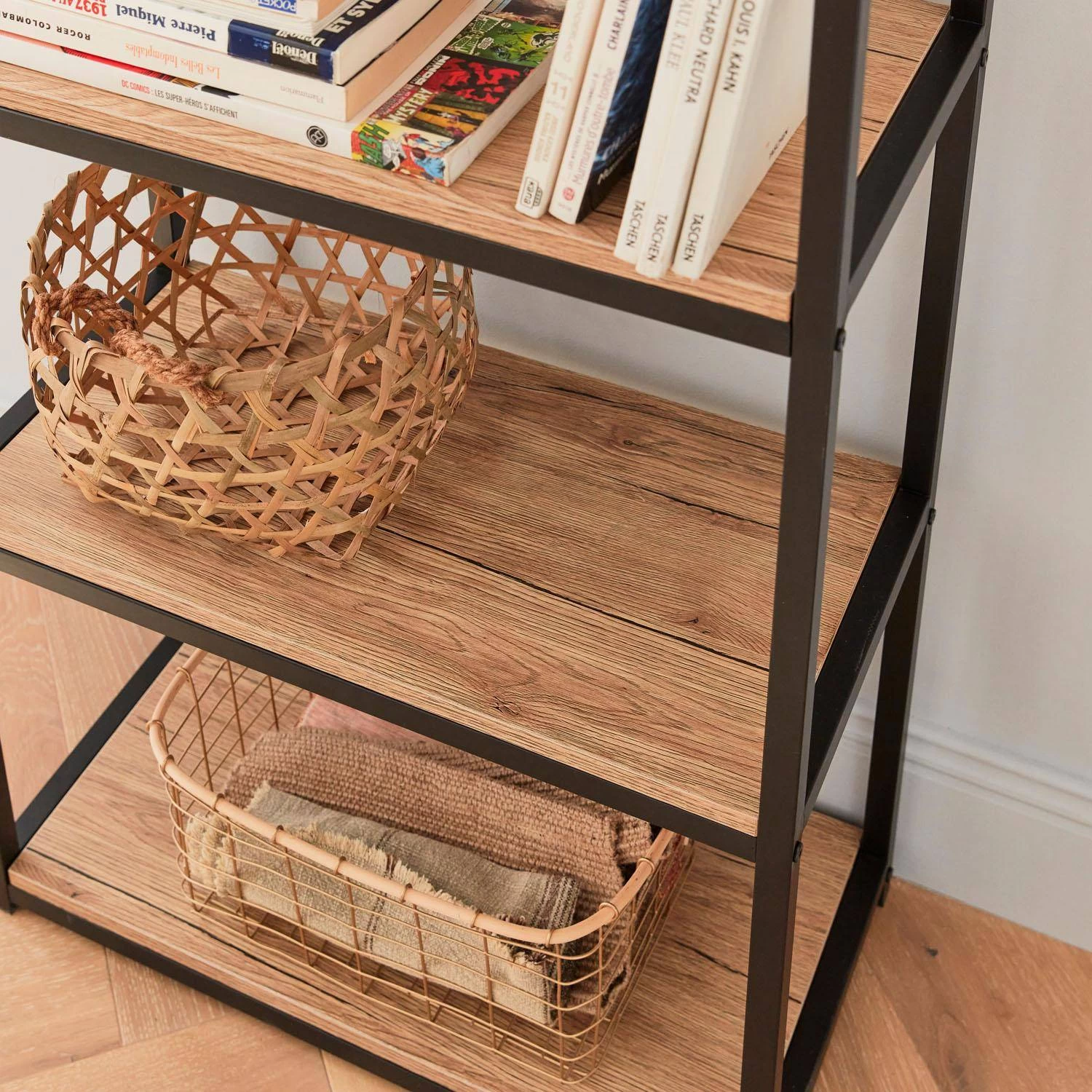 Etagère Bibliothèque Industrielle Métal Et Effet Bois 6 Niveaux Couleur : Noir 4 Etagère Bibliothèque Industrielle Métal Et Effet Bois 6 Niveaux Couleur : Noir – Image 2