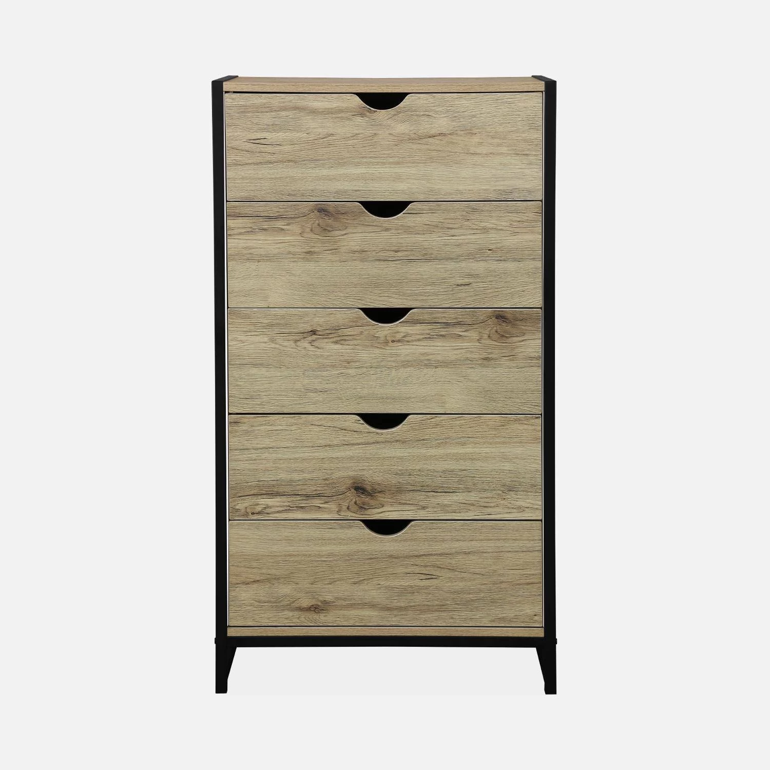 Commode Industrielle Effet Bois Et Métal 5 Tiroirs 6 Commode Industrielle Effet Bois Et Métal 5 Tiroirs – Image 4