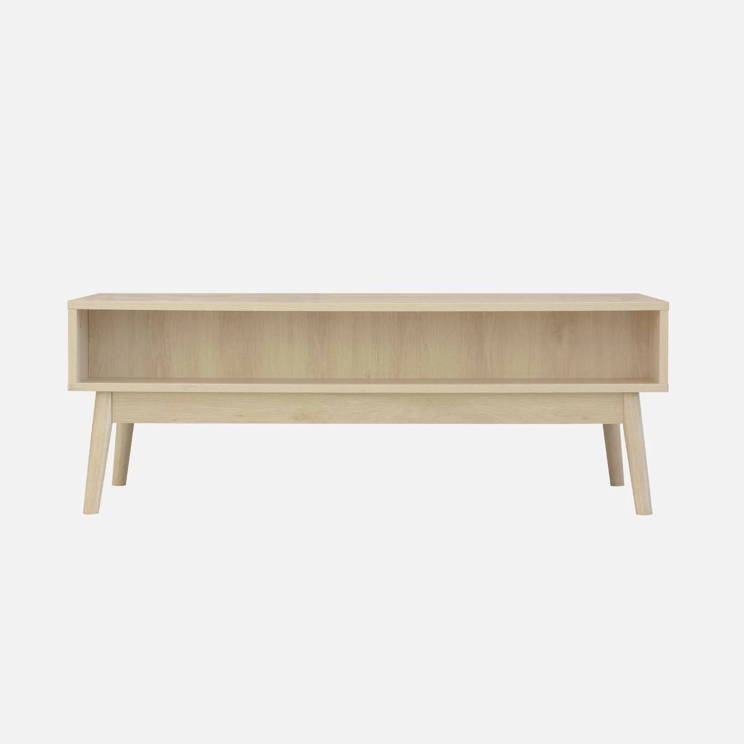 Table Basse Scandinave Décor Bois Rainuré 2 Niches, 1 Tiroir Couleur : Naturel 8 Table Basse Scandinave Décor Bois Rainuré 2 Niches, 1 Tiroir Couleur : Naturel – Image 6