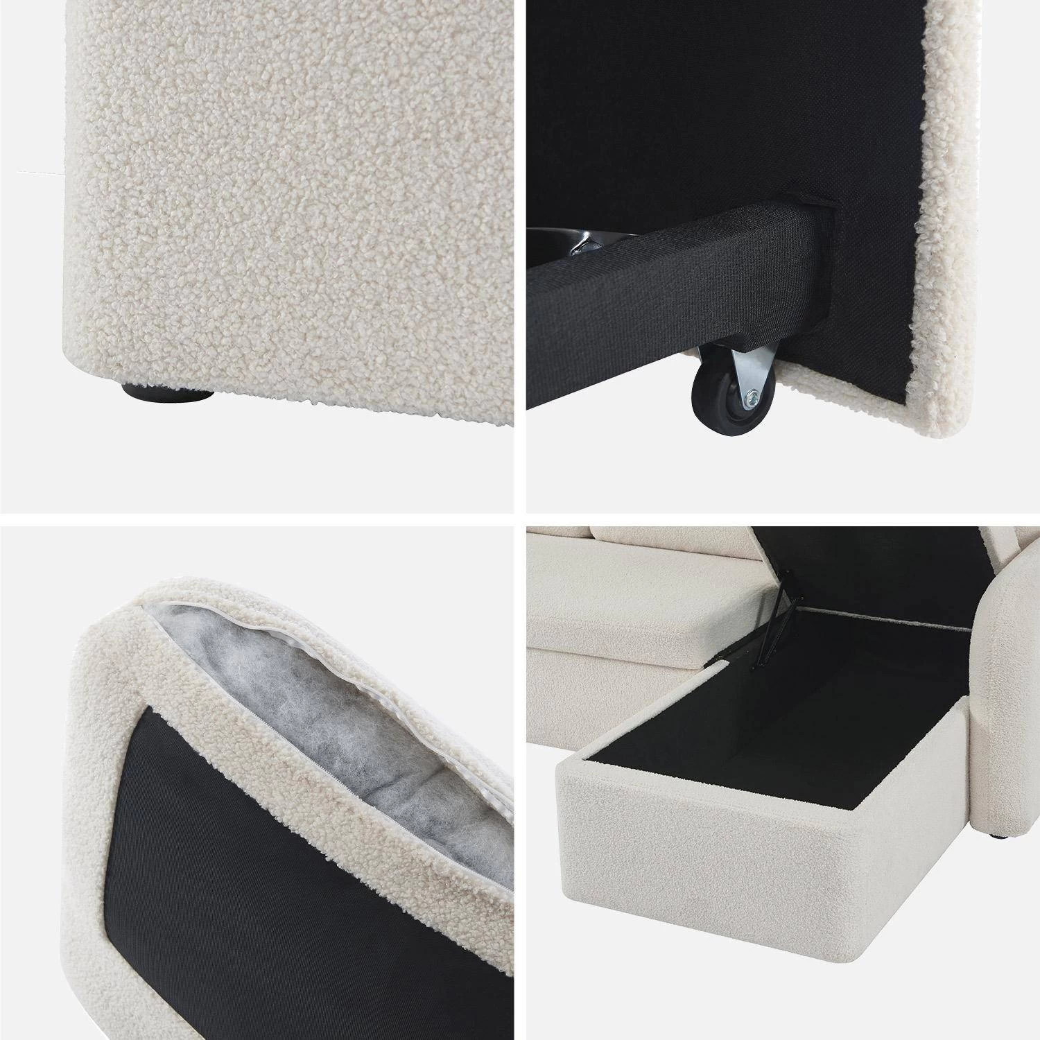 Canapé Convertible 3 Places Bouclettes Blanches, Lignes Arrondies 10 Canapé Convertible 3 Places Bouclettes Blanches, Lignes Arrondies – Image 8