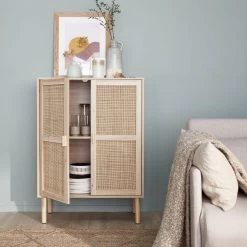 Buffet Cannage Et Effet Bois 2 Portes 80 Cm -Outdoor Living Soldes inatcabinet c27ad8864f44cc7c121c238a035cb0e7