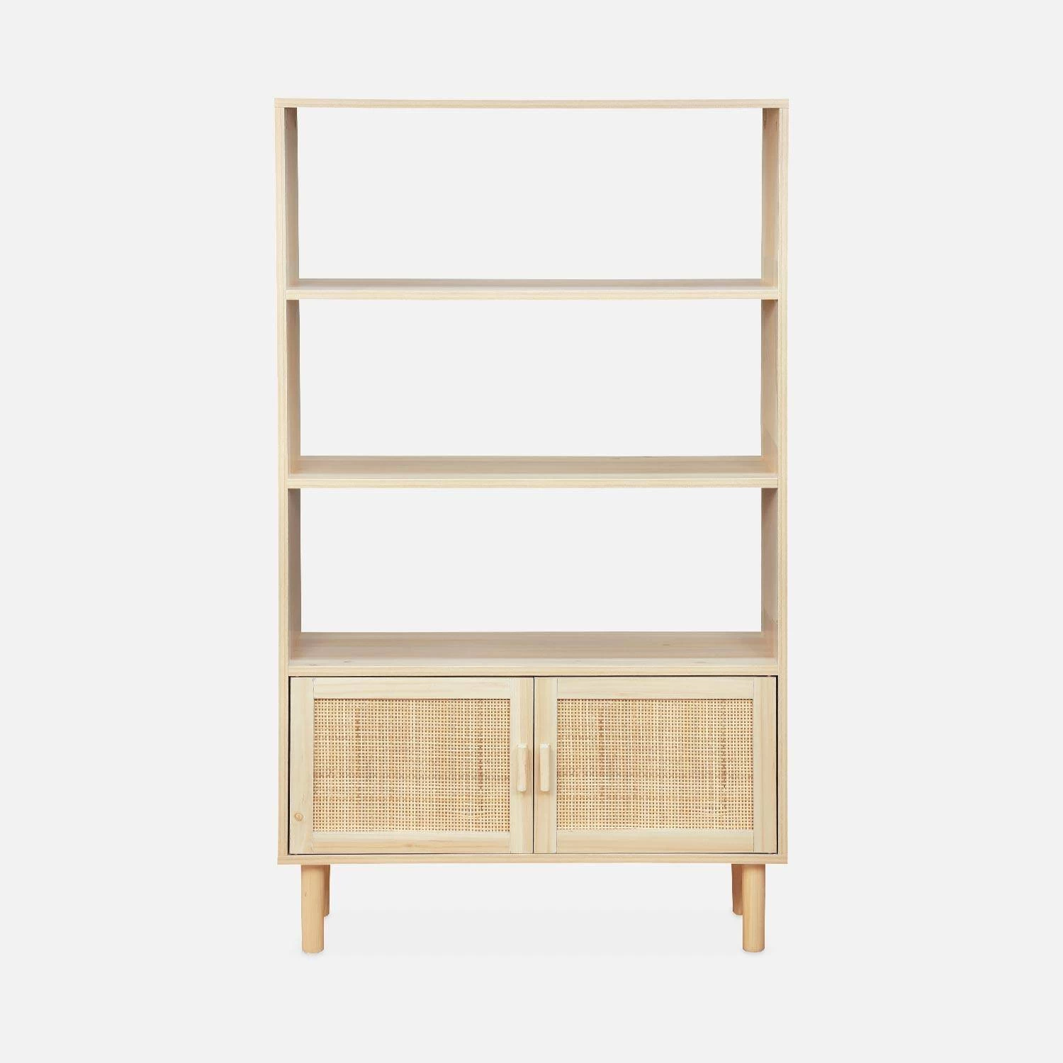 Etagère Bibliothèque Cannage Et Effet Bois 3 Niveaux 2 Portes 6 Etagère Bibliothèque Cannage Et Effet Bois 3 Niveaux 2 Portes – Image 4