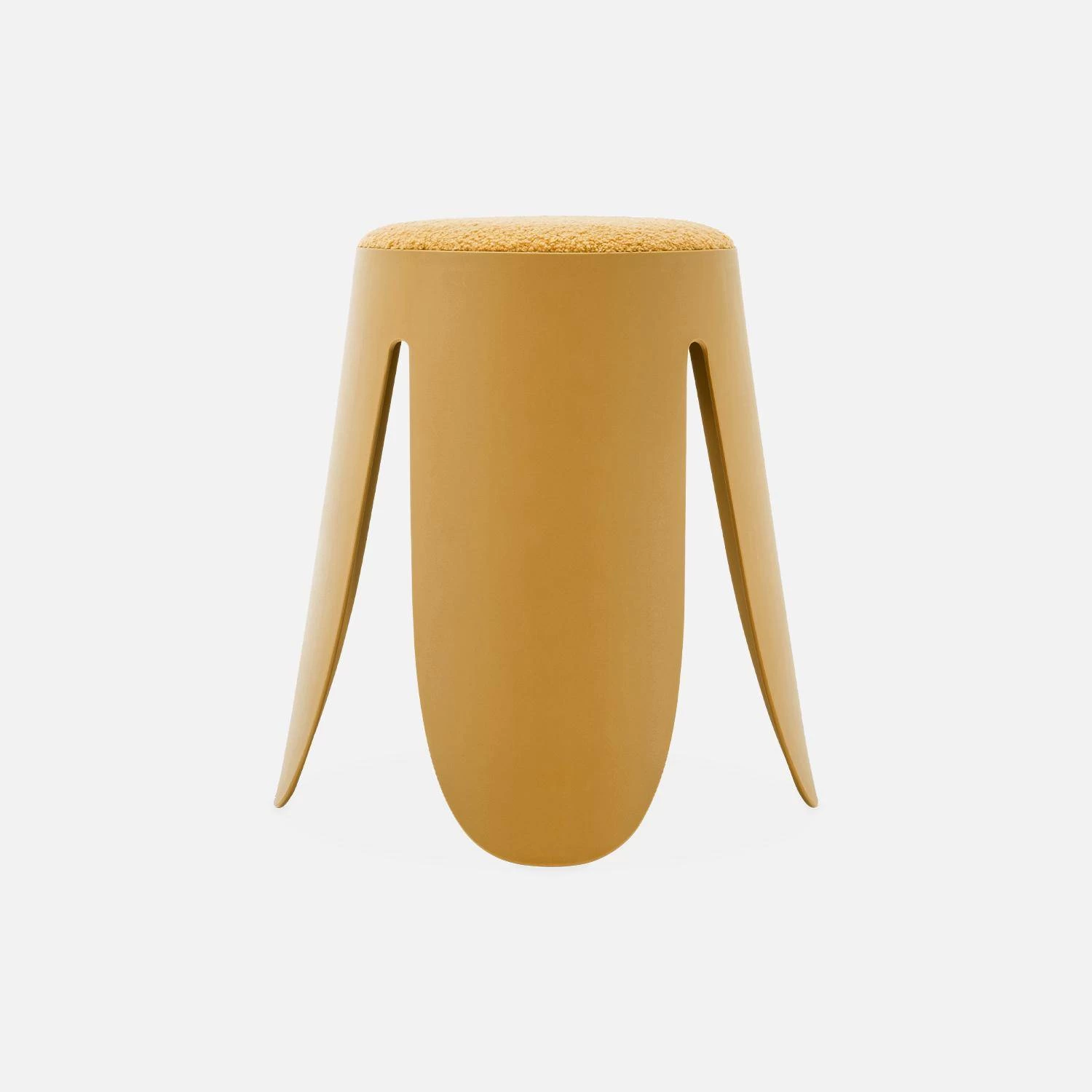 Set De 2 Tabourets Empilables, Bouclette Texturée Couleur : Moutarde 3 Set De 2 Tabourets Empilables, Bouclette Texturée Couleur : Moutarde – Image 2