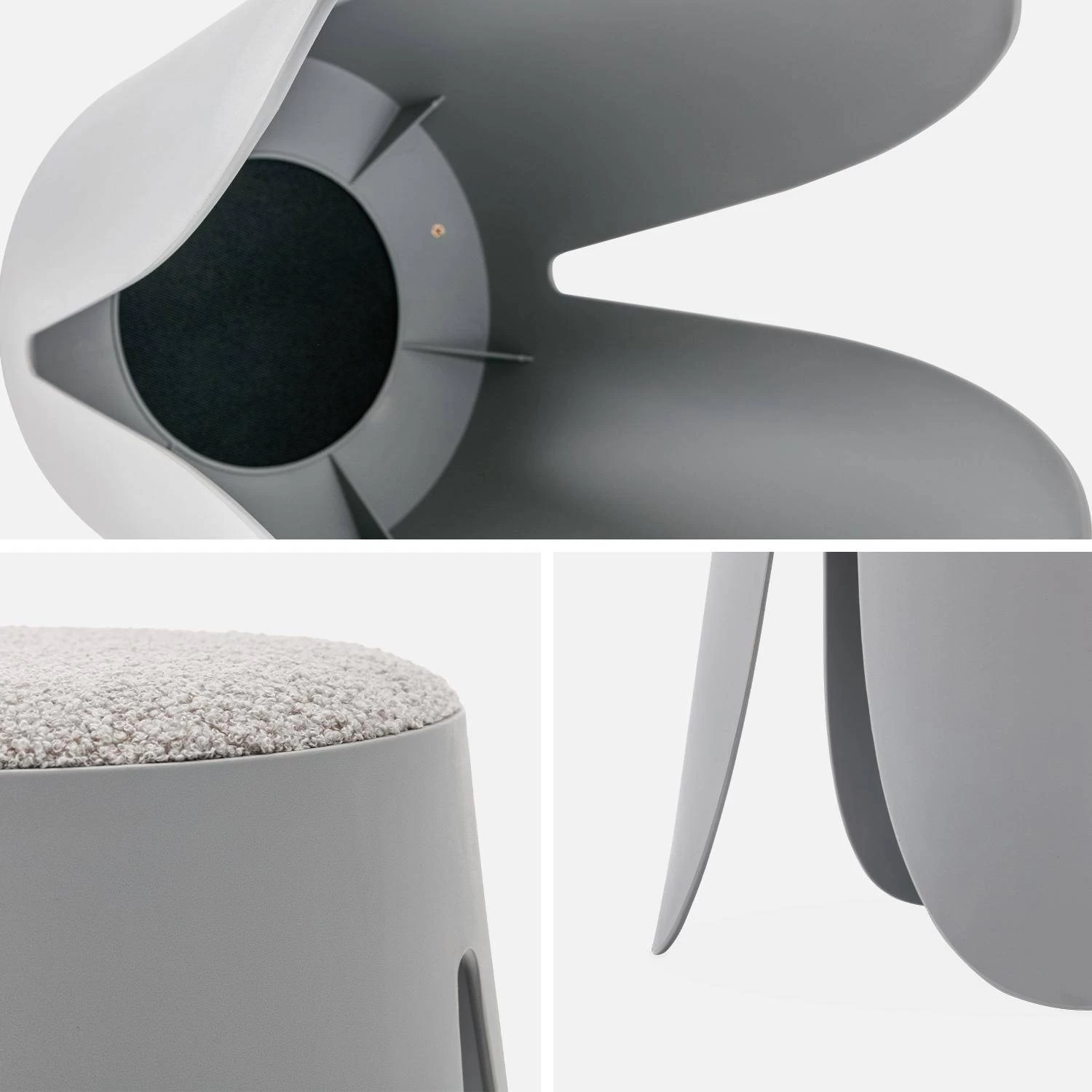 Set De 4 Tabourets Empilables Bouclette Texturée Couleur : Gris Clair 6 Set De 4 Tabourets Empilables Bouclette Texturée Couleur : Gris Clair – Image 4