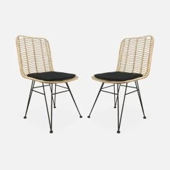 Chaise Métal Et Rotin Naturel (lot De 2) Couleur : Noir -Outdoor Living Soldes irawchrbkx2 503746afa758920254110893d79da6ee
