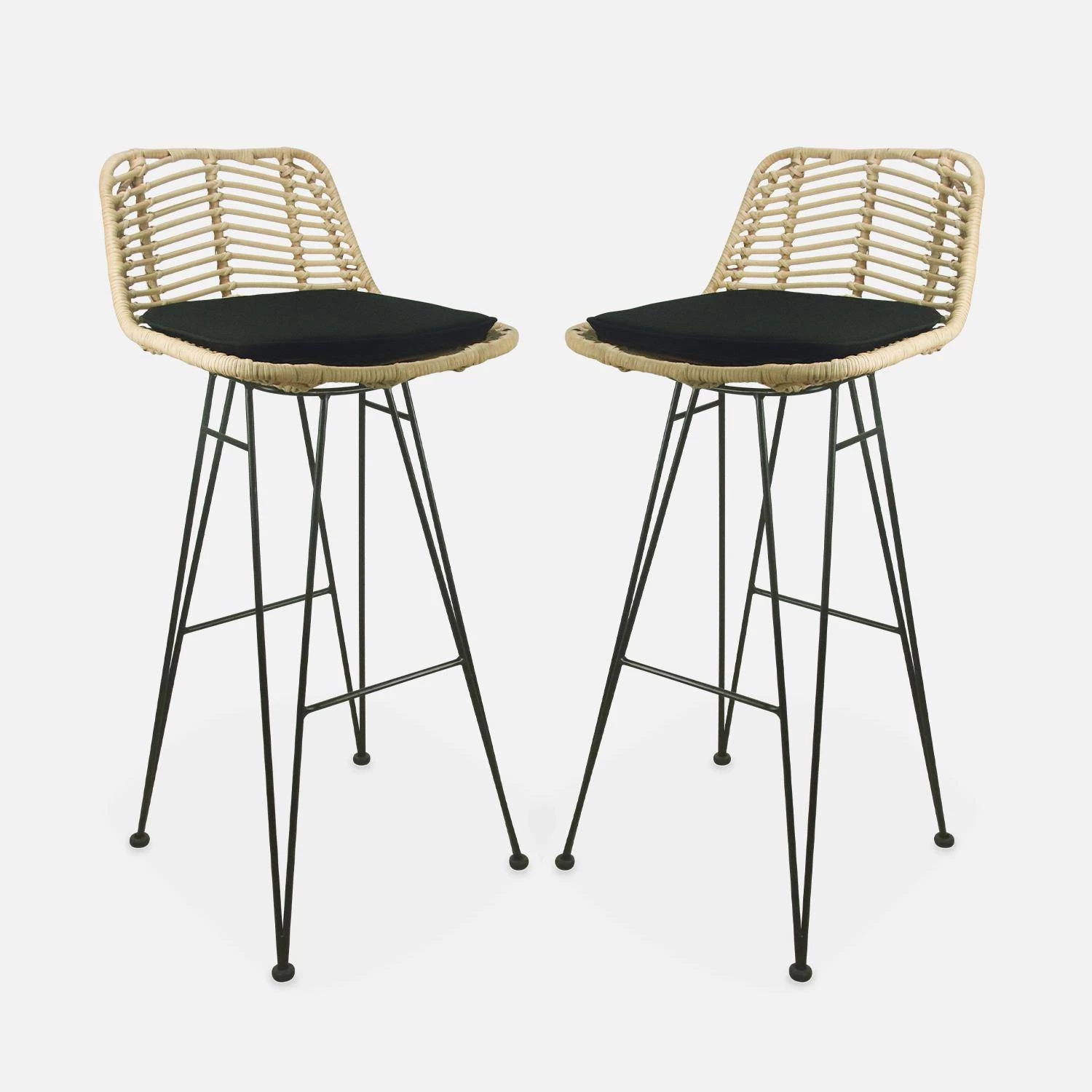 Tabouret De Bar Métal Et Rotin 75cm (lot De 2) Couleur : Noir 6 Tabouret De Bar Métal Et Rotin 75cm (lot De 2) Couleur : Noir – Image 4