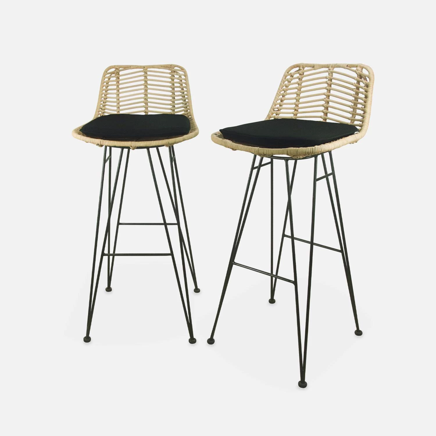 Tabouret De Bar Métal Et Rotin 75cm (lot De 2) Couleur : Noir 5 Tabouret De Bar Métal Et Rotin 75cm (lot De 2) Couleur : Noir – Image 3