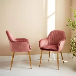 Fauteuil Velours Et Pieds Métal (lot De 2) Couleur : Vieux Rose