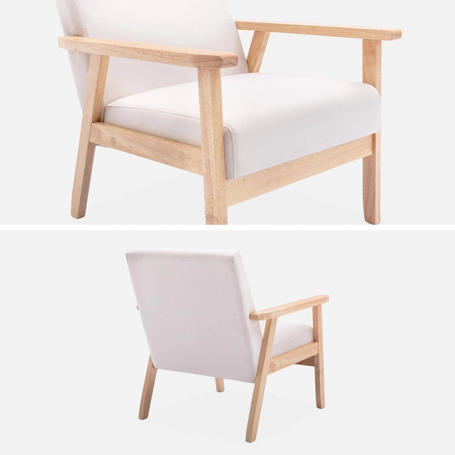 Fauteuil Scandinave Bois Et Tissu Couleur : Crème 7 Fauteuil Scandinave Bois Et Tissu Couleur : Crème – Image 5