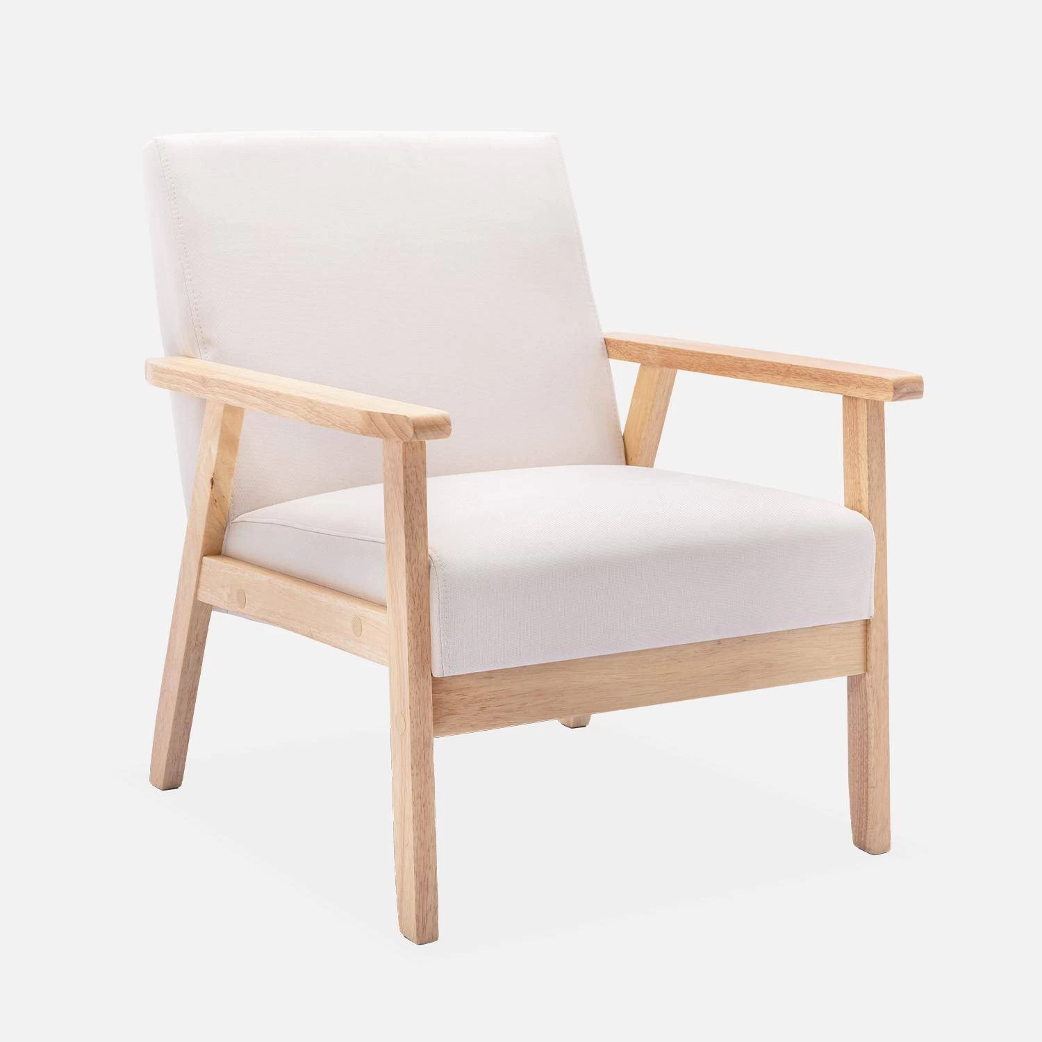Fauteuil Scandinave Bois Et Tissu Couleur : Crème 5 Fauteuil Scandinave Bois Et Tissu Couleur : Crème – Image 3