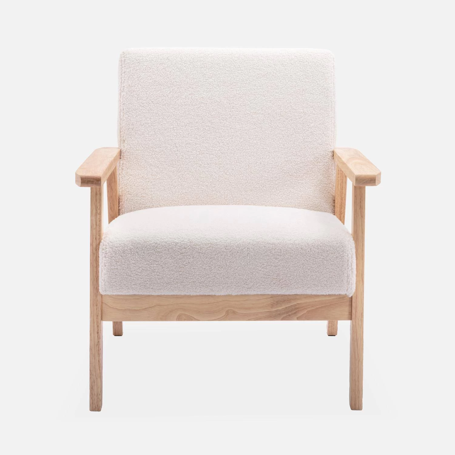 Fauteuil Et Banquette Tissu Bouclette Et Bois D'hévéa 7 Fauteuil Et Banquette Tissu Bouclette Et Bois D'hévéa – Image 5