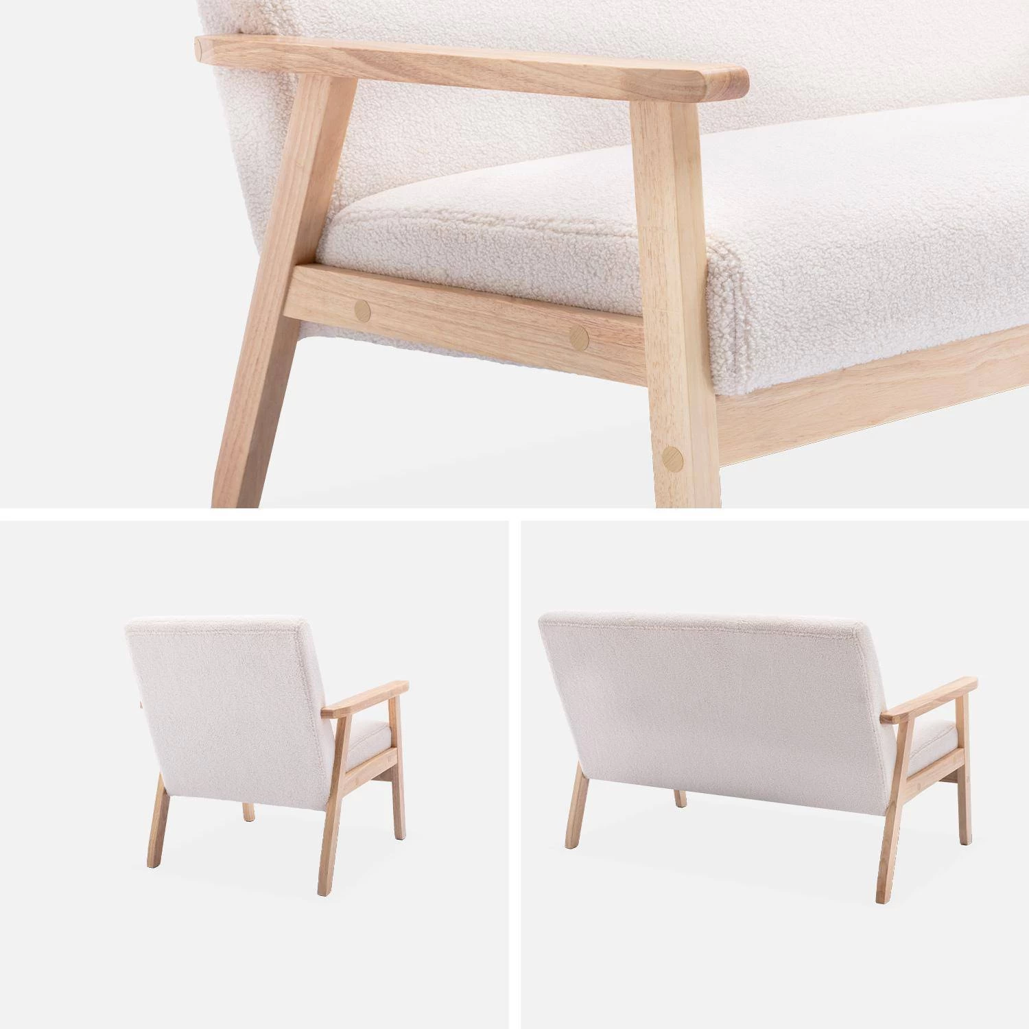 Fauteuil Et Banquette Tissu Bouclette Et Bois D'hévéa 8 Fauteuil Et Banquette Tissu Bouclette Et Bois D'hévéa – Image 6