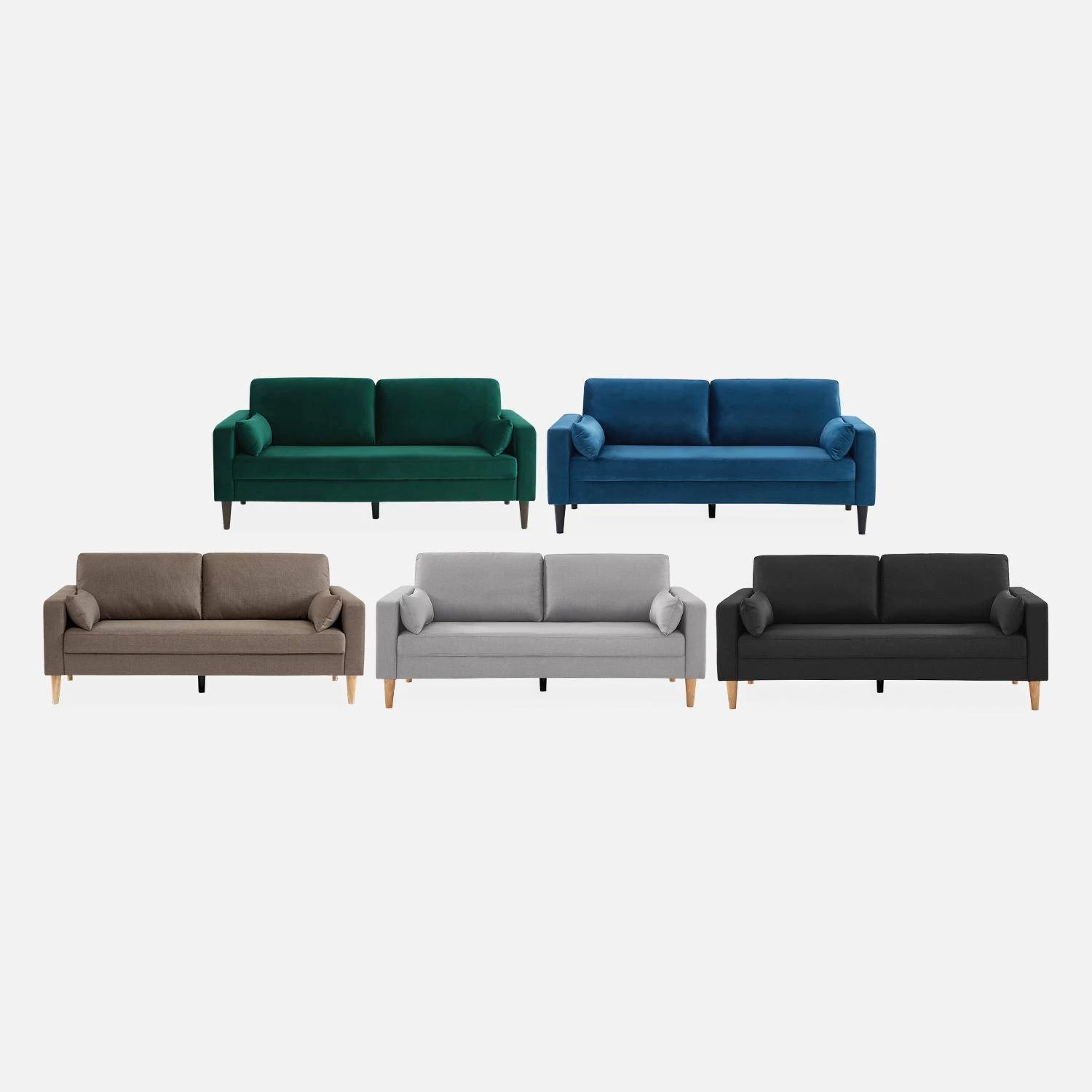 Canapé 3 Places Velours, Pieds Bois D'hévéa Couleur : Vert Anglais 9 Canapé 3 Places Velours, Pieds Bois D'hévéa Couleur : Vert Anglais – Image 7