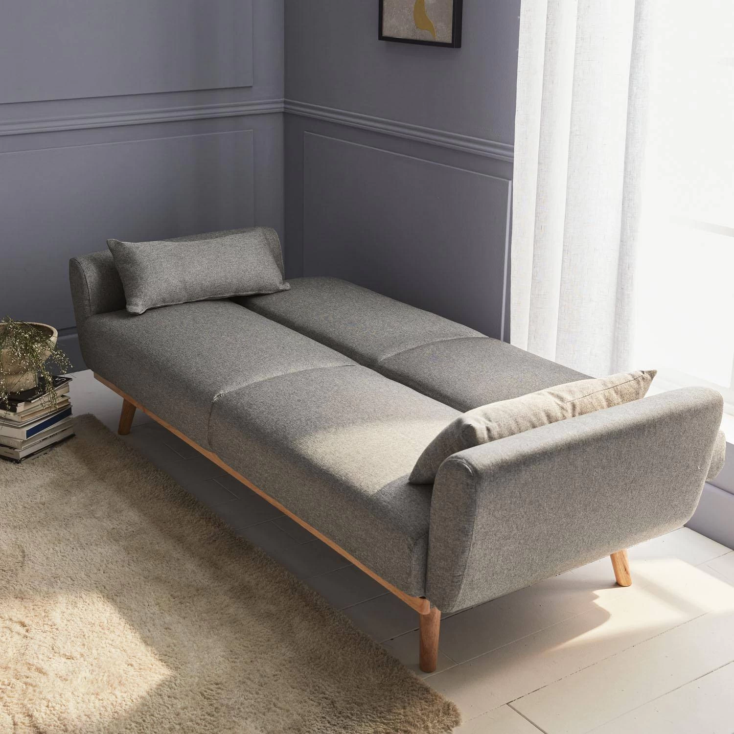 Canapé Convertible 2 à 3 Places Tissu Couleur : Gris Clair 4 Canapé Convertible 2 à 3 Places Tissu Couleur : Gris Clair – Image 2