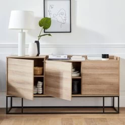 Buffet Métal Et Effet Bois 3 Portes 160 Cm -Outdoor Living Soldes istbl160nat 0c61bdd01e1cca46826d64ca6349d245