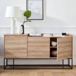 Buffet Métal Et Effet Bois 3 Portes 160 Cm -Outdoor Living Soldes istbl160nat 42b8721af994ab9c9380f480b2f4b594