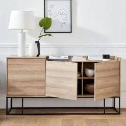 Buffet Métal Et Effet Bois 3 Portes 160 Cm -Outdoor Living Soldes istbl160nat 723789f3080541ae71593623ef3c5802