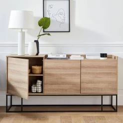 Buffet Métal Et Effet Bois 3 Portes 160 Cm -Outdoor Living Soldes istbl160nat f976da3d09cdd30f88f84a6bd7d4a6dc